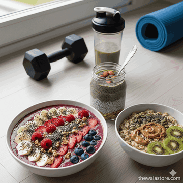 Chia seeds in smoothie bowl for bodybuilding and muscle recovery